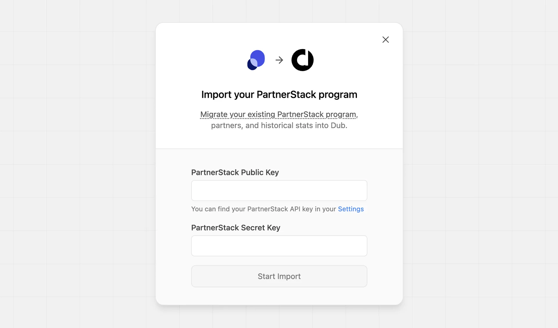 Import PartnerStack modal