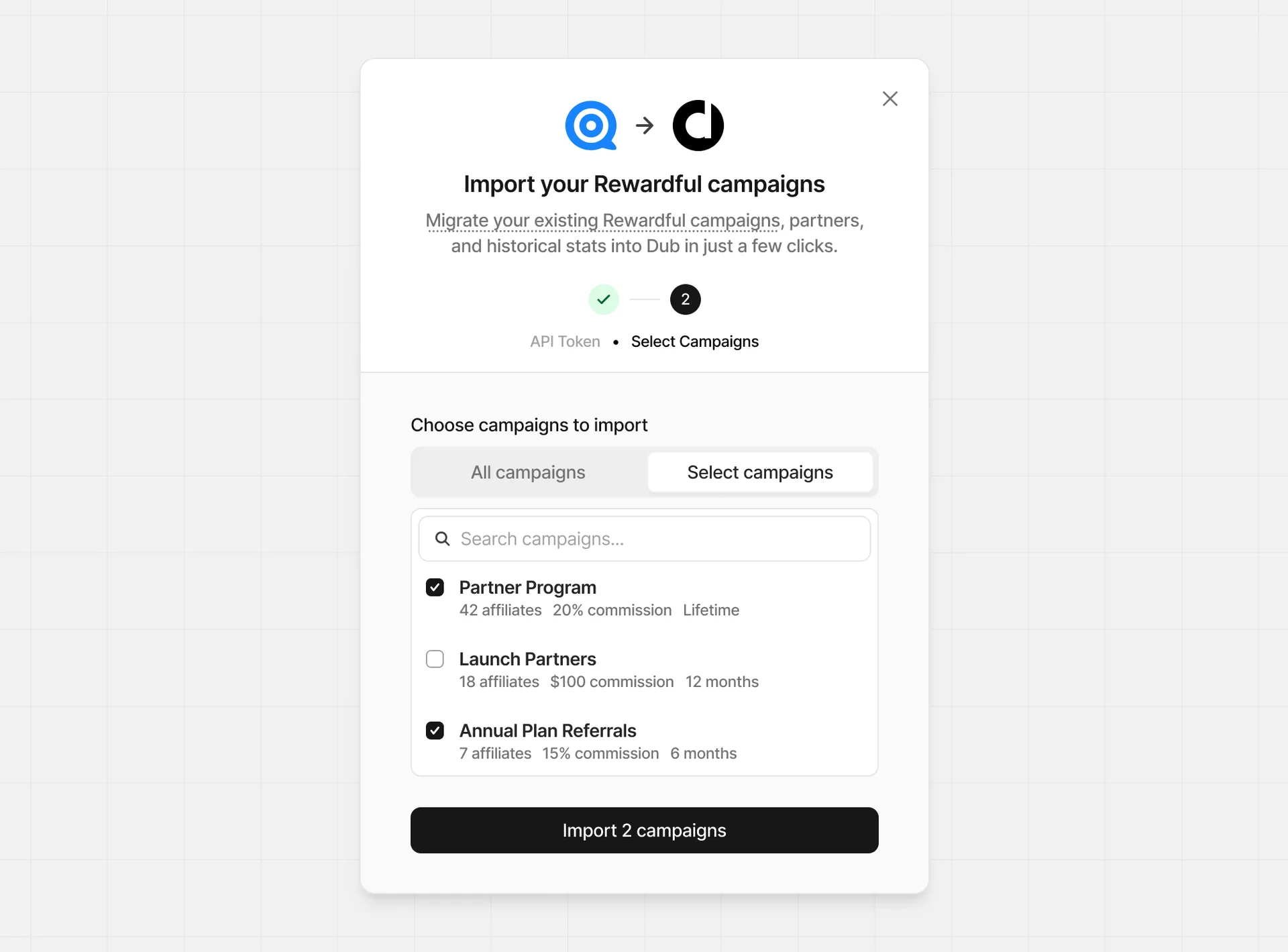 Import Rewardful modal
