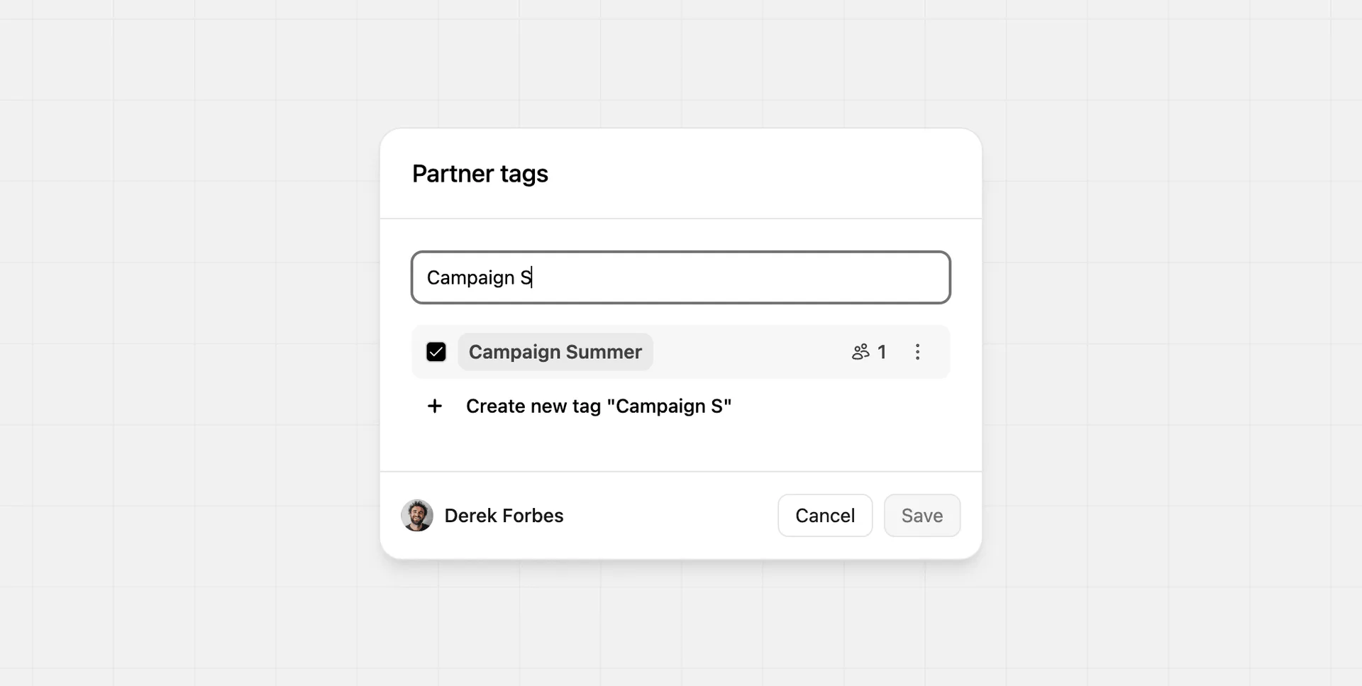 Searching partner tags from the tags modal