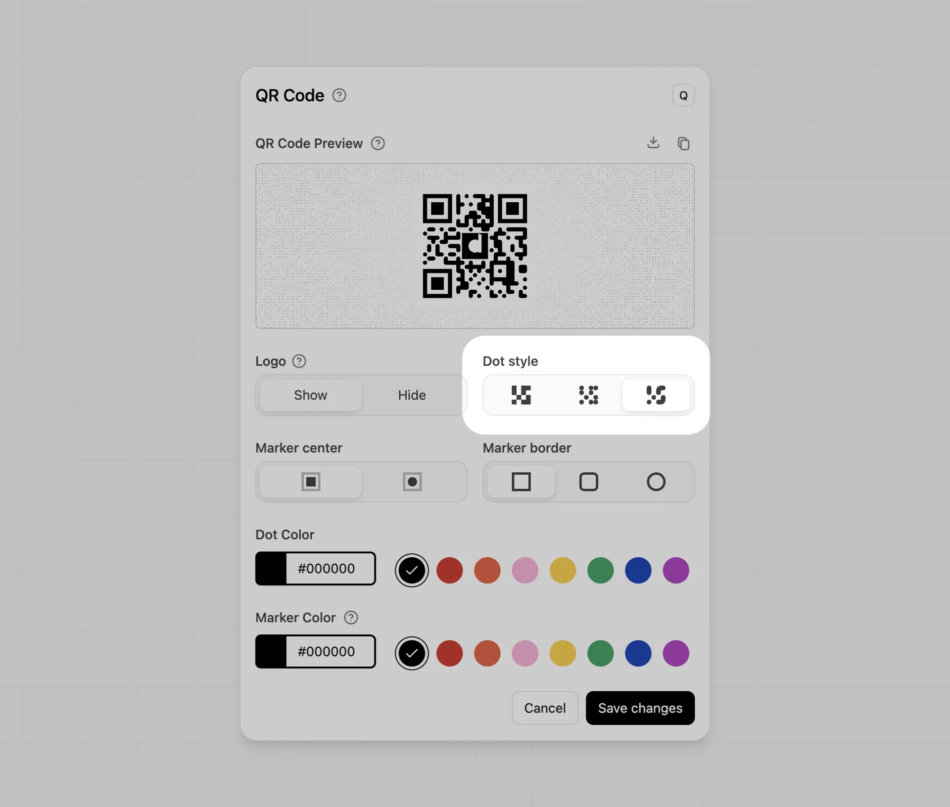 QR code dot style options