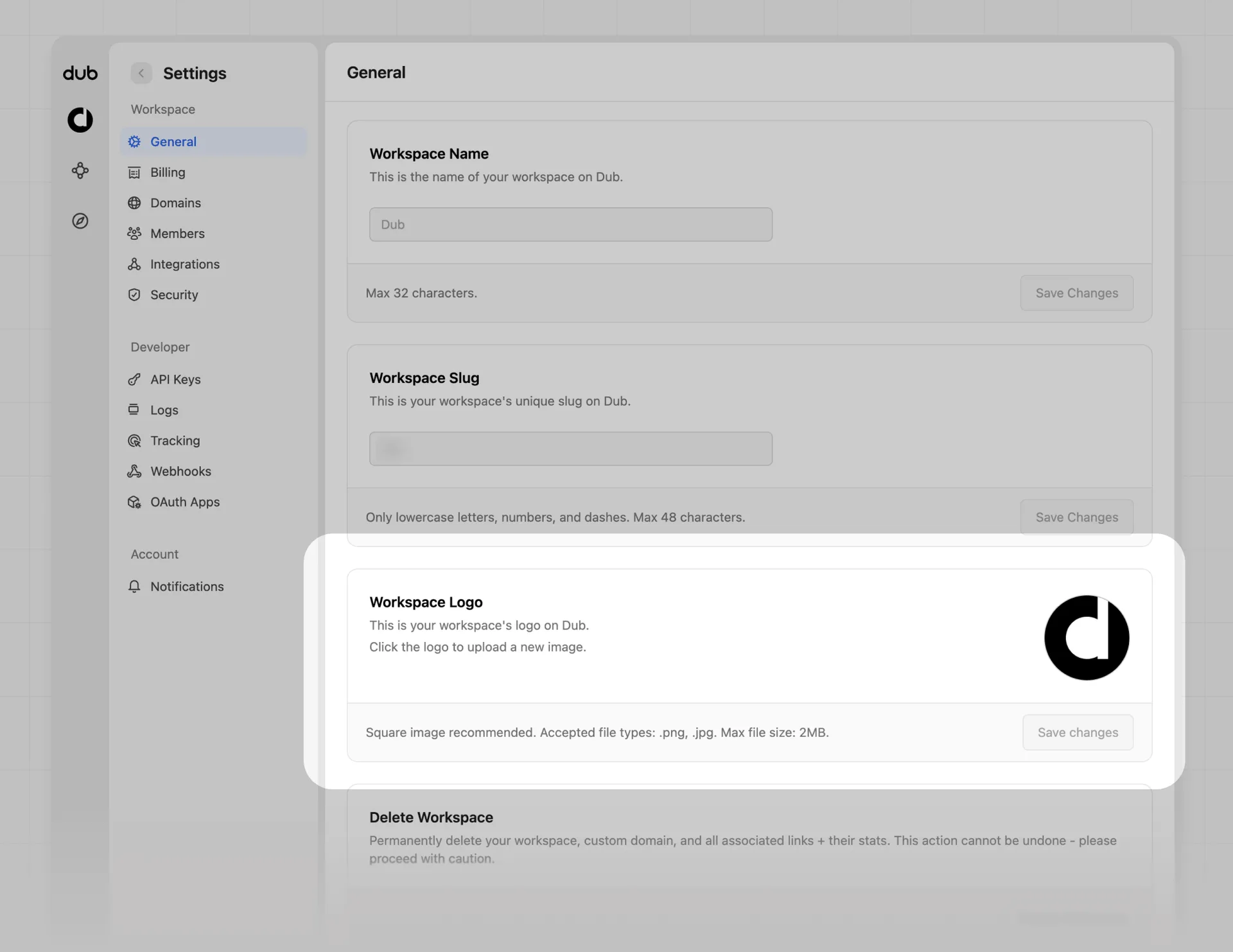 Workspace Logo section