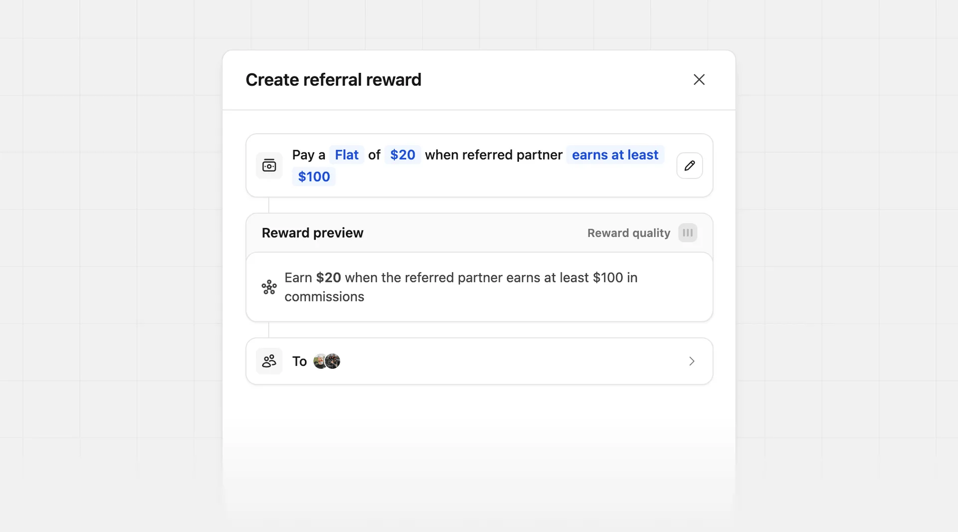 Referral reward earns at least